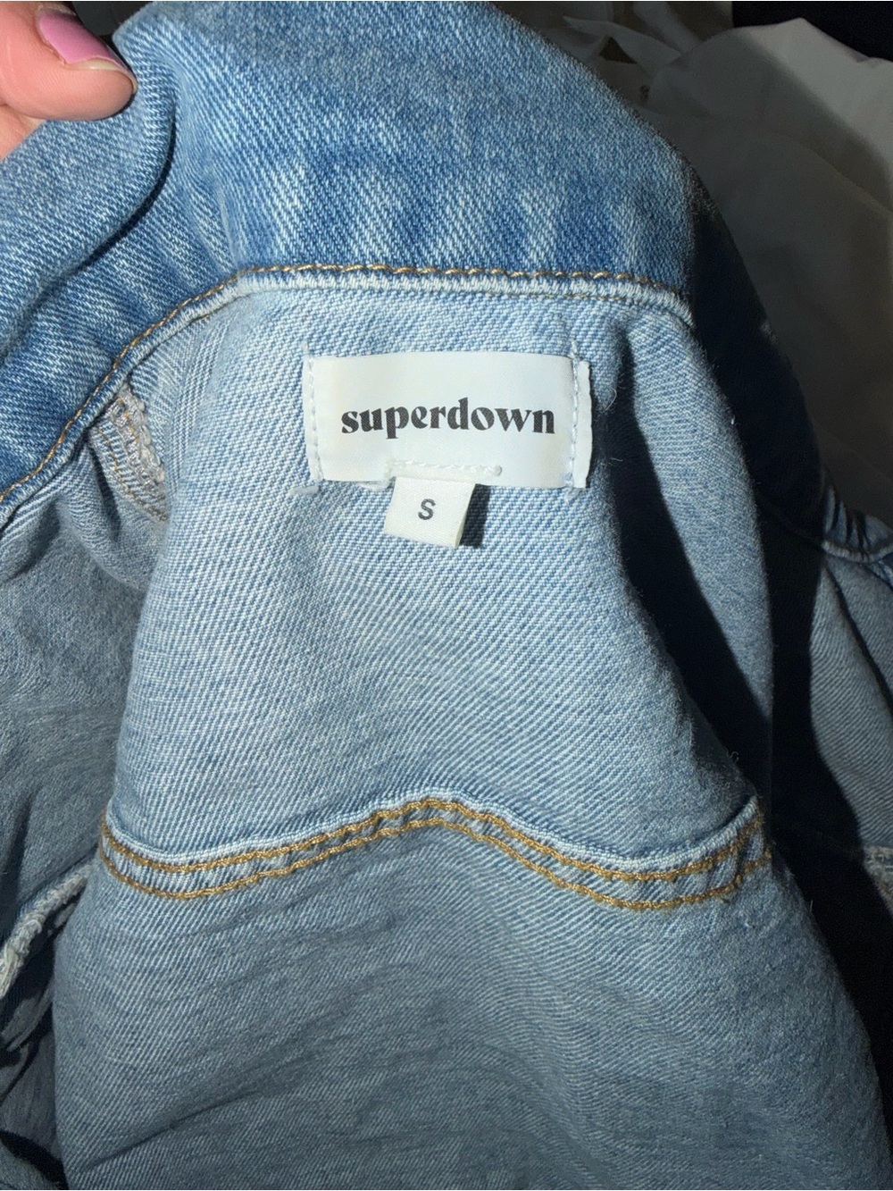 Superdown Light Blue Denim Jacket with Rhinestone Fringe - Picture 5 of 5
